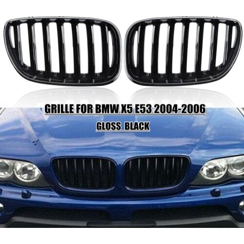 1 Pair Gloss Black Front Kidney Grill Grille Right & Left For BMW X5 E53 2004 2005 2006 51137124816 51137113734
