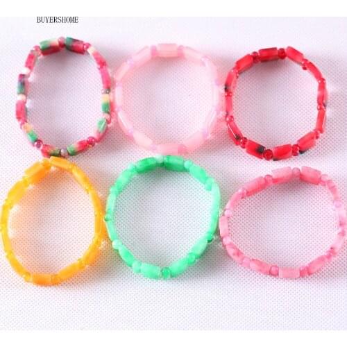 1Pcs BUYERSHOME Hot Jewelry Stretch Bracelet 7" For Women 10MM Natural Beads Red Green Pink Yellow Stone