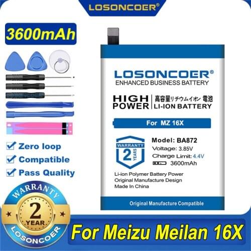 100% Original LOSONCOER 3600mAh BA872 Battery For Meizu 16X Smart Phone Batteries