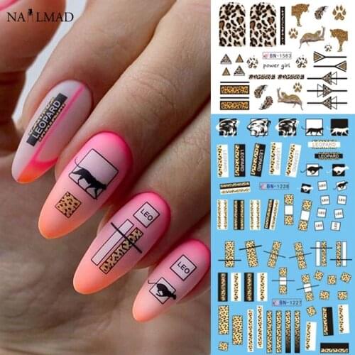 24pcs Leopard Sexy Nail Stickers Set for Manicure Water Wild Animal Geometric Slider for Nails Decals DIY Wraps