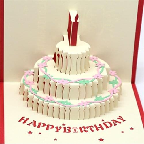 4pcs Birthday Cake 3D Greeting Card Decoration Pop Up Laser Cut Postcard Greeting Gift Cards Kraft Envelope Birthday Gifts