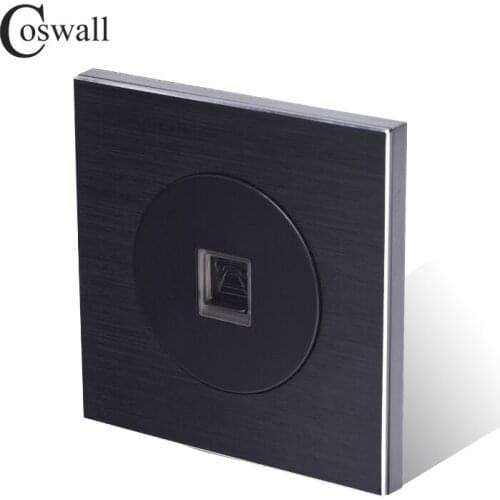 Coswall Luxurious CAT3 RJ11 4 Core Telephone Connector Phone Jack Aluminum Brushed Panel Wall Socket Knight Black R12 Series