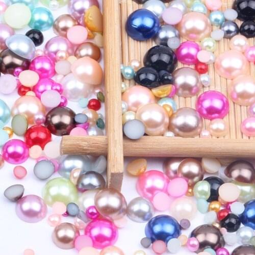 5-12MM Half Round Mix Size Acrylic Imitation Flabck Pearl Beads For Decoration Nail Art Crafts DIY Hair Accessories 10/Bag