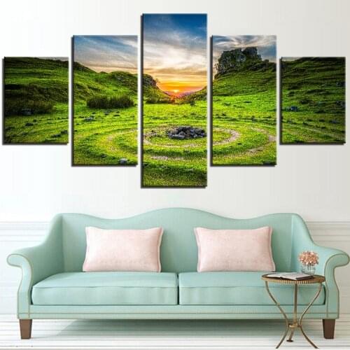 5 piezas de lienzo de montaña, increíbles pósteres de Cuenca de pintura, imágenes de paisajes, fondos de pantalla de hierba verd