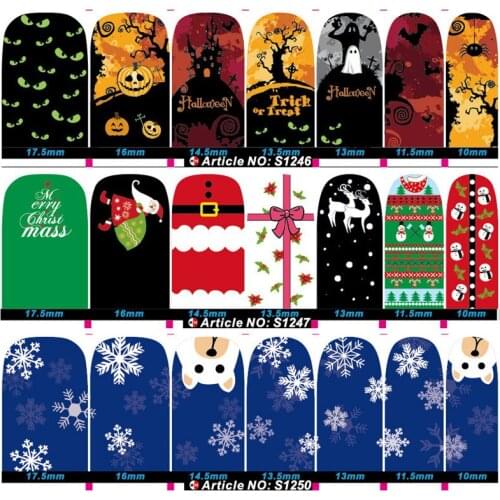 50sheets water decals Transfer Nail art Stickers Full Cover Christmas Halloween Foils Polish DIY Nail Beauty Decals Decoration