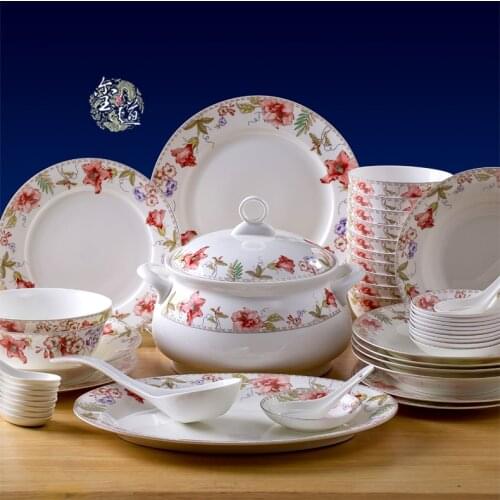 56 Jingdezhen bone china tableware suit is suitable for microwave dishes Chinese dishes housewarming gifts