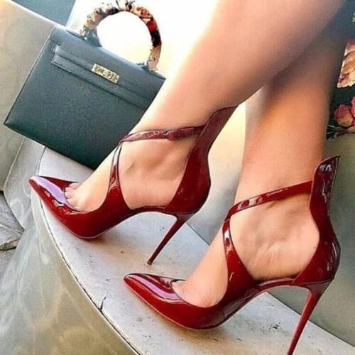 ASHIOFU Handmade Women High Heel Pumps X-buckle Straps Party Prom Shoes Pointed-toe Sexy Evening Fashion Court Shoes
