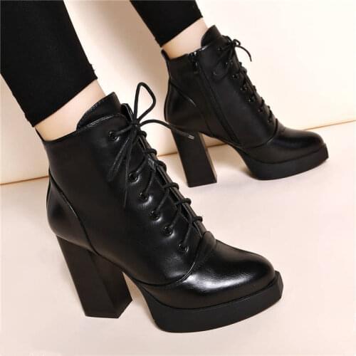 New Fashion Ankle Boots For Women High Heels Short Boots Women Fashion Patent Leather Lace-up Red Black Shoes Lady Large size 40