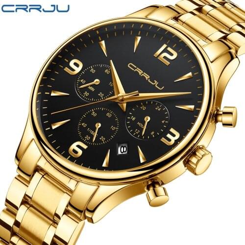 CRRJU 2018 New Multi-function Six-pin Chronograph Watch For Man Army Soldiers Stainless Steel Band Wrist Watch Male Quartz Clock