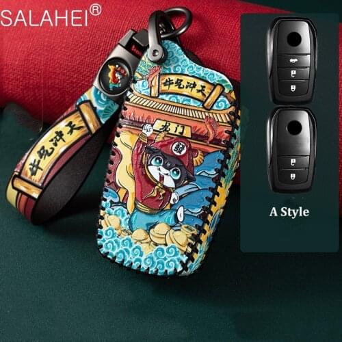 Genuine Leather Car Key Cover Case for Car For Toyota Hilux Fortuner Land Cruiser Camry Coralla Crown RAV4 Highland Accessories