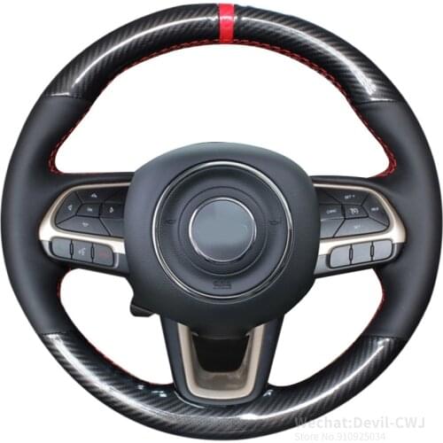 Steering Wheel Hand Sewing Wrap Cover Fit For Jeep Compass 2017 Renegade 2016-2017 Carbon Fiber&Black Leather
