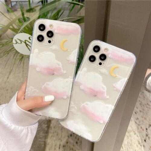 Ottwn Creative Clouds Moon Phone Case For iPhone 11 12 Pro Max Mini X XR XS Max 7 8 Plus SE 2020 Clear Shockproof Soft TPU Cover