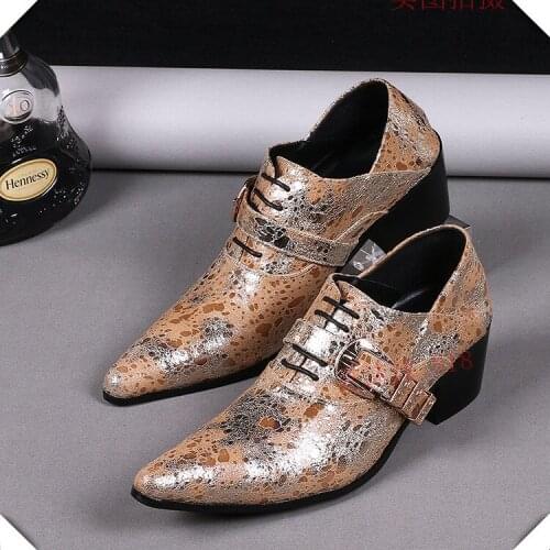 Christia Bella New Fashion Genuine Leather Man Monk Strup Oxfords Shoes Party Prom Mens Heighten Brogue Shoes Man Lace Up Shoes