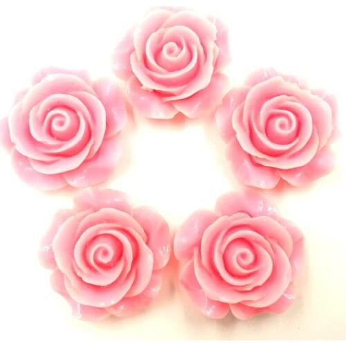 20Pcs Candy Color Pink Resin Flower Fleur Dome Seals Cameos Embellishments Crafts Findings 28x27mm
