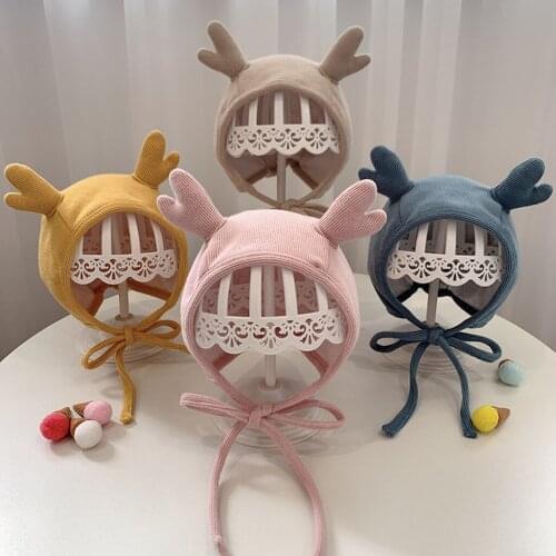 Baby Cute Deer Hats Autumn Winter Warm Cotton Elk Antlers Caps Newborn Ear Protect Hat Infant Boys Girls Beanie Lacing Cap