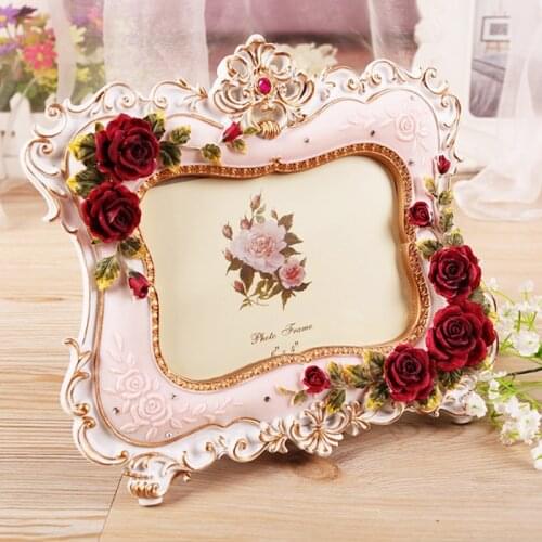 6/7inch Photo Frame European Style Resin Rose Flower Picture Frame Oval Rectangle Shape Frames for Wedding Gifts Home Decor