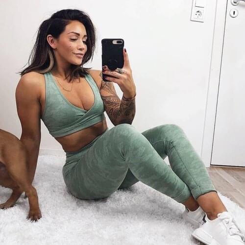 Camo Seamless Yoga Set Workout Sports Outfit for Women Fitness Suit Female Clothing Booty Yoga Leggings+Sport Bra Sport Suit Gym