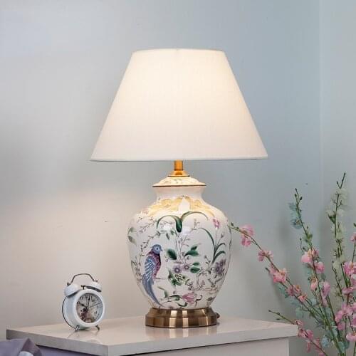 Chinese Simple Flowers And Birds Ceramic Table Lamp For Living Room Study Bedroom Bedside Lamp Modern Home Decorative Night Lamp