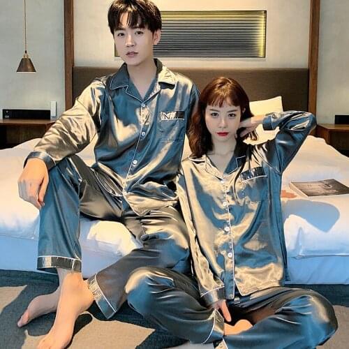 Set for lovers Quality Pjs Home Suit Spring women&men Sleepwear Cardigan Long Sleeved Unisex pyjamas Sexy satin couple pajamas