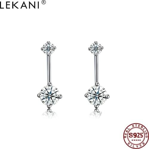LEKANI Stud Earrings For Women 925 Sterling Silver Simple Double Round Clear Bright 5A Cubic Zirconia Earrings Fine Jewelry