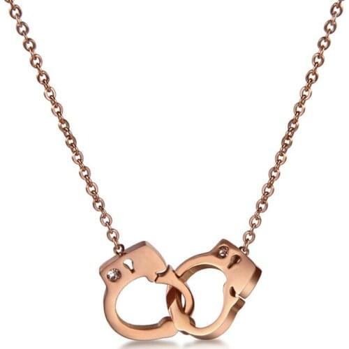 Hot Sale Titanium Steel Handcuff Necklace Gold Color Simple Lovers Chokers Chain For Valentines Day Gift
