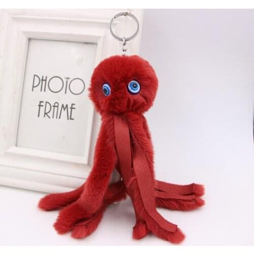 Cute Octopus Keychains Women Pompom Artificial Rex Rabbit Fur Soft Cool Car Key Ring Long Tassel Fluffy Key Chain Girls Gift
