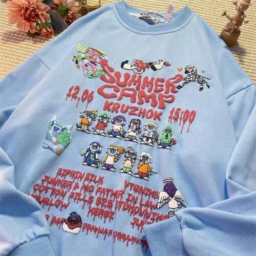 Fashion Cartoon Animal White Sweatshirt Women O-neck Long Sleeve Oversized Tops 2021 New Hip Hop Harajuku Fashion Teens Clothes