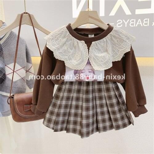 Baby Girl Fashion Clothing Set Lace Collar Shirts+Skirts,Girls Kids Elegant Suits Children Pring Autumn Clothes Sets Outfits