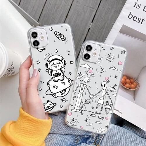 Cute Aesthetics Cartoon alien space Soft Silicone Phone Case For iPhone 11 12 Pro XS MAX XR X 7 8 6Plus SE 2021 Phone case