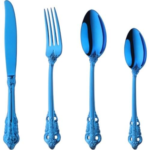 New Luxury Stainless Steel Blue Dinnerware Set Wedding Flatware Set Restaurant Cutlery Tableware Set Dinner Fork Knife Scoop Set
