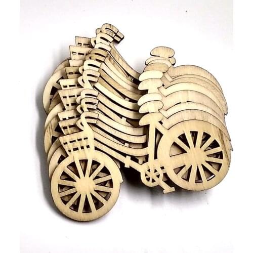 Natural Wood Slices Bicycle Die Cutting Plywood Template Carfts For Home Decoration DIY Wooden Ornament 10pcs/set 90*50mm