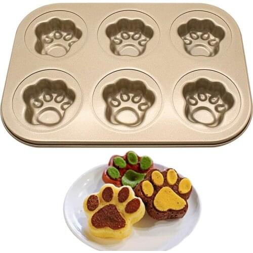 New Cat Paws Shape Cake Mold 6 Grids Non Stick Carbon Steel DIY Cake Cookies Mould Baking Tool Fondant Cake Bakeware