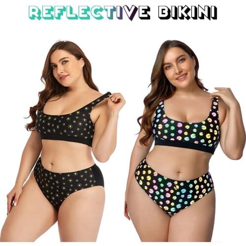 2021 New Split Swimwear WomenS Swimsuit Fat Lady Daisy Reflective Bikini Span Big Size 3XL SW220