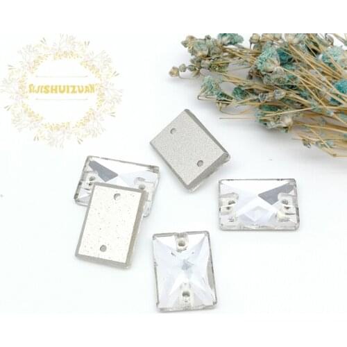 New product White rectangle Crystal Glass Sew-on Rhinestones with two holes DIY wedding Dresses and Clothes