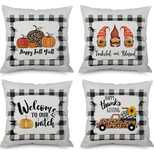 Fall Decorative Pillow Cover Buffalo Plaids Fall Truck Farmhouse Decor Throw Pillow Case Cushion Cover 18x18 Set of 4 No filler
