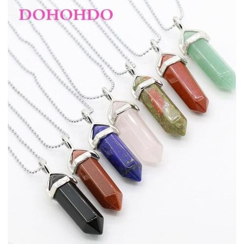 DOHOHDO 2021 Hot Natural Stone Hexagonal Column Necklace For Women Charm Pendant Quartz Beads For Women Men Jewelry Pendulum