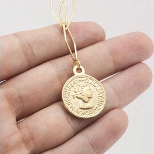 Silver Color/Gold Color Stainless Steel Coin Necklace For Women Metal Medallion Pendant Necklace Choker Boho Jewelry Collier