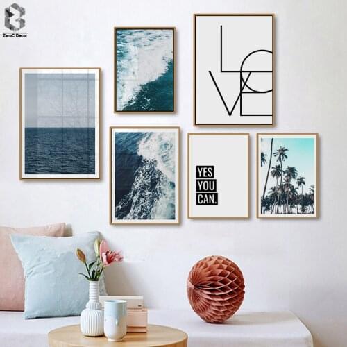 Palm Tree Sea Love Minimalist Qutoes Wall Art Canvas Painting Nordic Posters And Prints Wall Pictures For Living Room Decor