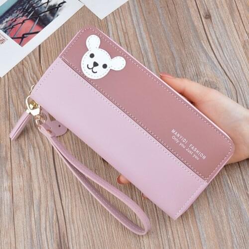 Luxury Women Wallets Leather Splicing Long Zipper Tassel Cartoon Bear Coin Purses Female Clutch Bag Patchwork Credit Card Holder