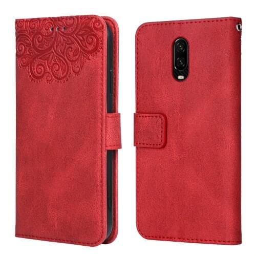 Luxury Leather Case for OnePlus 6T Flower Embossing Wallet Flip Phone Case for OnePlus 6 T 1+6T Cover Card Slot Funda