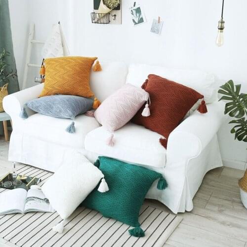 Chenille Throw Pillows Case Tassels Nordic Style Knitted Pillow Cover Spring Home Decorative Pillowcase Sofa Car Cushion Cover