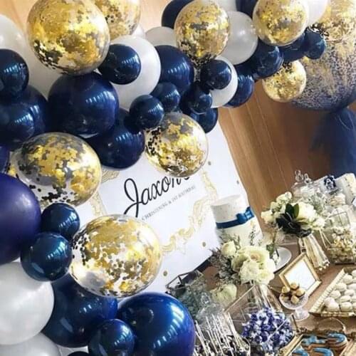 Navy Blue White Sequined Latex Balloons Arch Garland Set Golden Aluminum Foil Balloon Decor Wedding Party Decoration Accessories