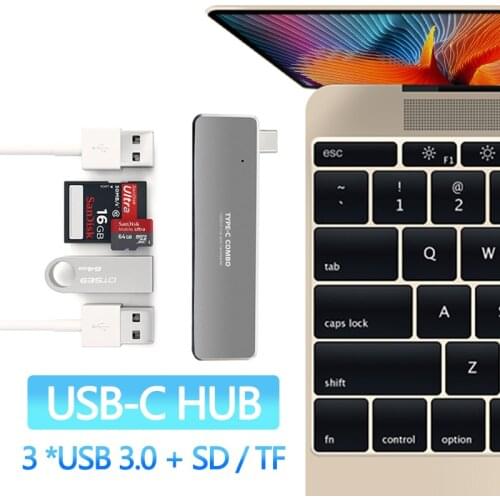 Thunderbolt 3 USB Type C Hub for MacBook USB-C to 3 Port USB3.0 Micro SD/TF Reader Slot Dock Adapter for MacBook Pro/Air 2019
