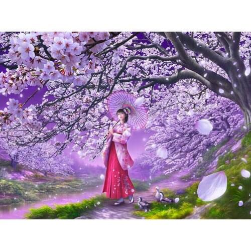 Oneroom New Needlework,DIY Under the cherry tree girl DMC 14CT Cross stitch,For Embroidery kits,Cross-Stitching Crafts wall