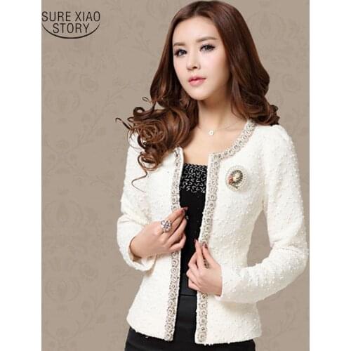 New 2021 long sleeve plus size jacket fashion elegant Beading Diamond women jacket abrigos mujer invierno coat women 661B 80