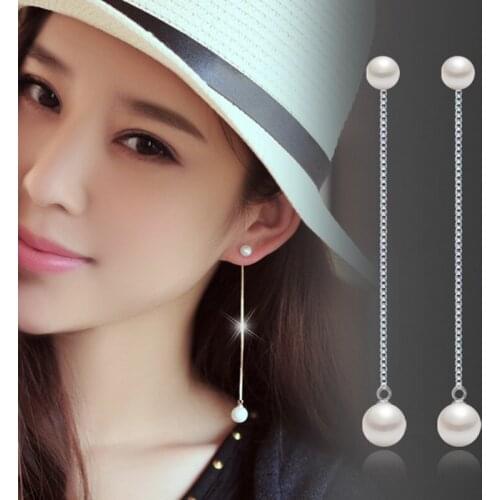 Hot Sale Design 2017 New Fashion Double Pearl 925 Sterling Silver Stud Earrings for Women Jewelry Gift Wholesale Drop Shipping