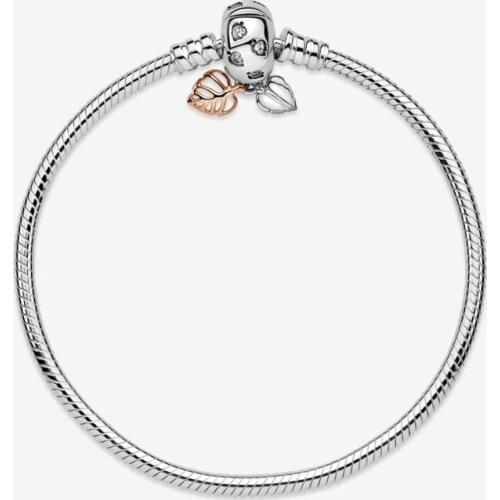 Bewill Real 925 Silver Sparking Leaf Bracelet Snake Chain Bracelet Bangle Charms Fashion Women Jewelry Pulseras