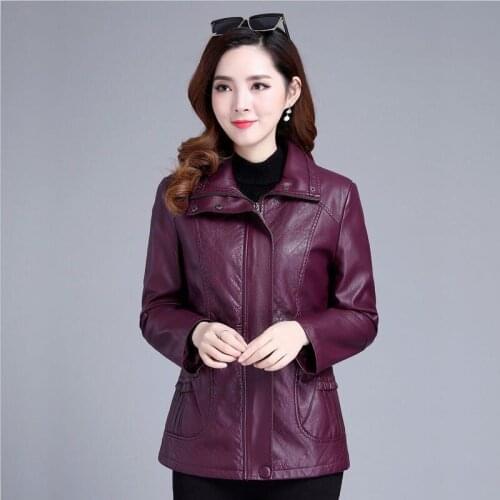 Big Size PU Leather Coat Women New 2021 Women Leather Jacket Short Slim Spring Autumn Motorcycle Jackets Mother Clothing Black