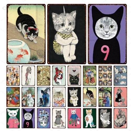 Pet Cats Animals Metal Tin Ragdoll Blue Siamese Tabby Ginger Sign Metal Poster for Home Decor Bar Pub Metal Plates 20X30CM