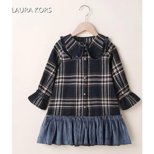 Winter 2020 Girls Dress Baby Girls Cute Dress Long Sleeve Black Plaid Button Fashion Casual Girl Dress Vestido 18M-6T